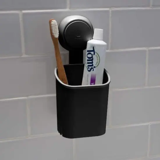 Bath Bliss Matte Black Gel Suction Toothbrush Holder {5}