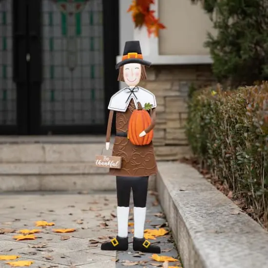 Glitzhome&reg; 36" Metal Thanksgiving Pilgrim Boy Standing Or Hanging Yard Stake {3}