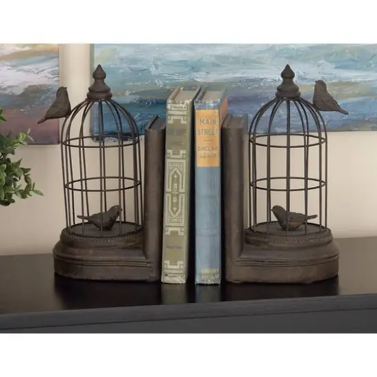 Black Metal Farmhouse Birdcage Bookends Set {13}