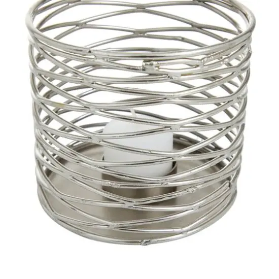 Set of 3 Silver Iron Modern Candle Holders, 4" x 4" x 4" {6}