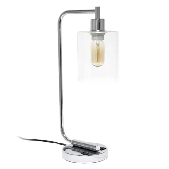 Lalia Home Iron Desk Lamp with USB Port and Glass Shade Chrome {1}