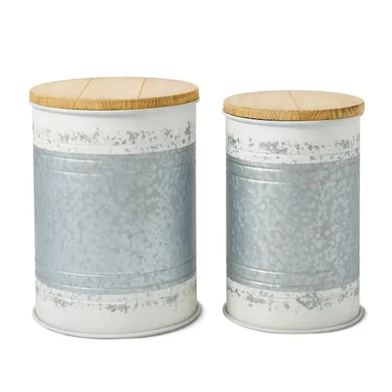Glitzhome® Metal Storage Accent Table with Solid Wood Lid Set Galvanized {1}