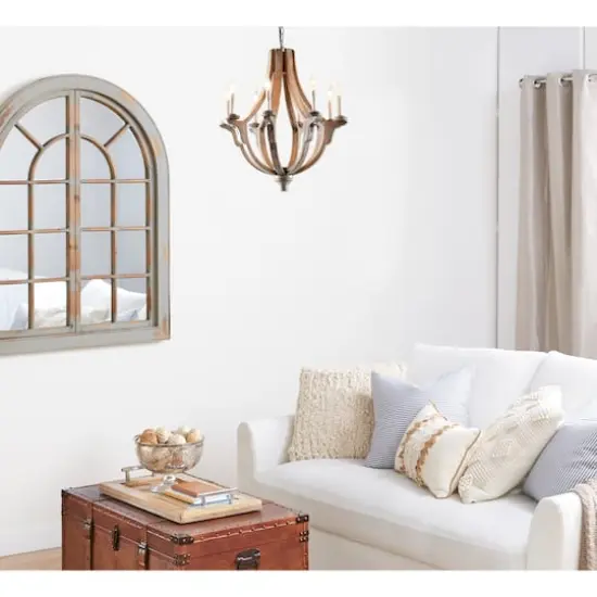 Brown Wood Rustic Candle Chandelier, 28" x 25" x 25" {8}