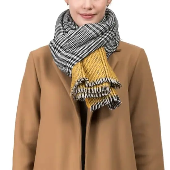Glitzhome&reg; 70" Yellow & Gray Scarf with Fringe {3}