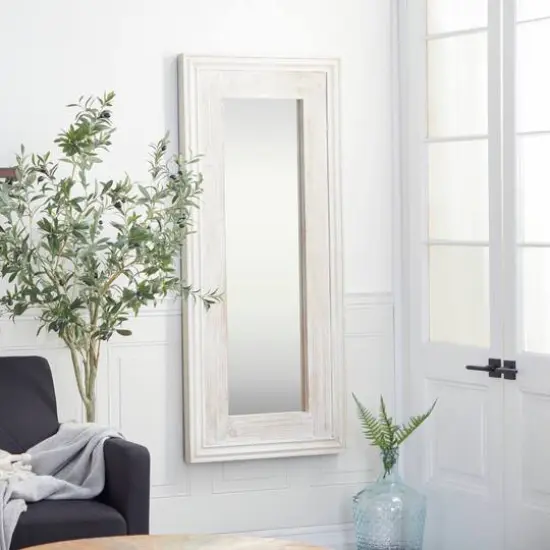 59" White Farmhouse Wood Wall Mirror {3}