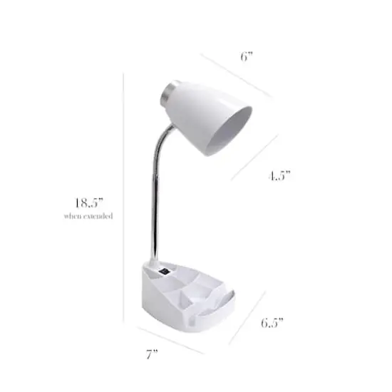 LimeLights 18.5" Gooseneck Organizer Desk Lamp with Tablet Stand White {4}