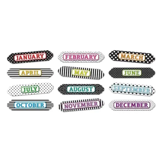 Ashley Productions Months of the Year Black & White Assorted Patterns Magnetic Die-Cut Timesavers & Labels, 3 Packs of 12 {3}