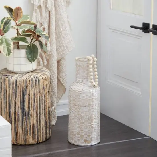 White Bamboo Tall Woven Floor Vase 8" x 8" x 22" {7}