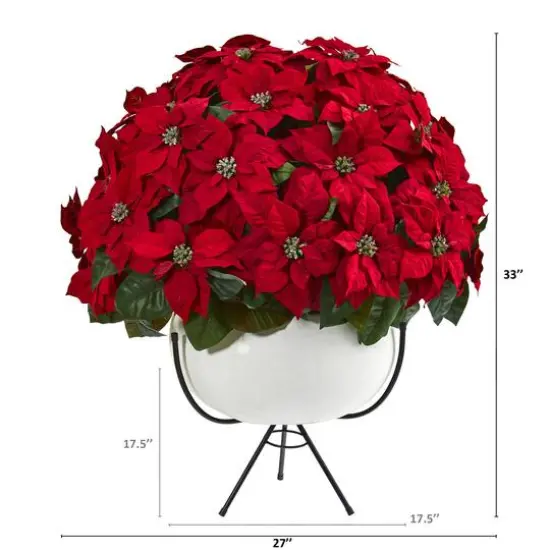 3ft. Red Grand Poinsettia Arrangement in White Vase with Metal Stand {3}