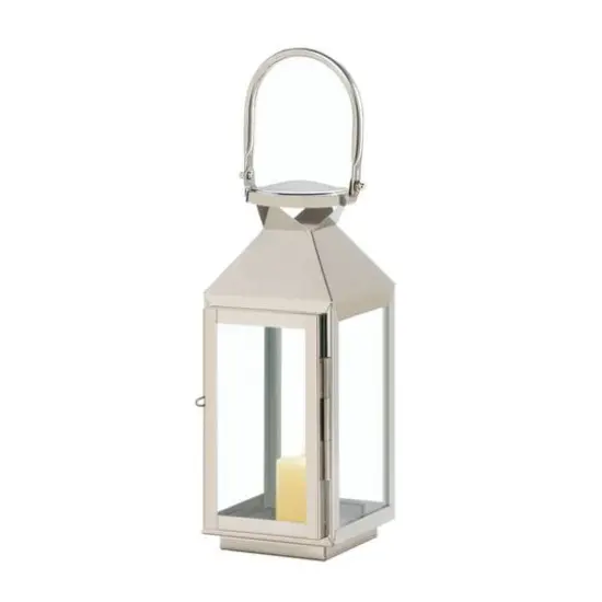 10" Sleek Stainless Steel Manhattan Candle Lantern with Handle {4}