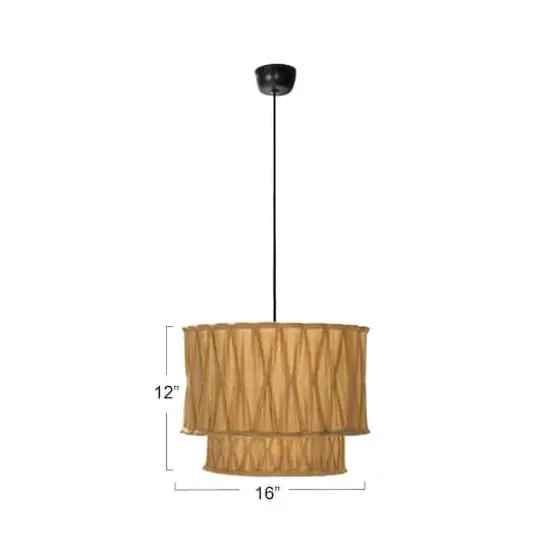 Hello Honey&reg; 16" Cream & White Round Cotton Slub Pleated Pendant Lamp {4}