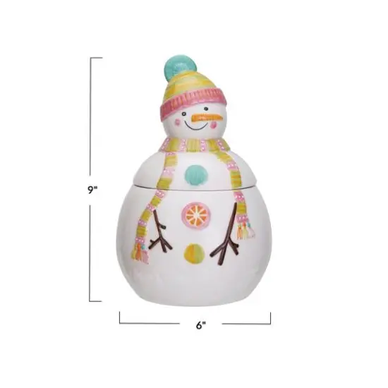 Hello Honey&reg; 9" Multicolor Snowman Stoneware Cookie Jar {4}