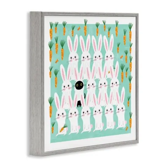 Stupell Industries Cat Mixed with Bunnies Framed Giclee Art Gray {4}