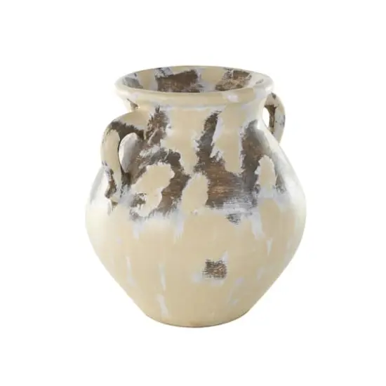 13" Cream Ceramic Vase with Curved Handles {3}