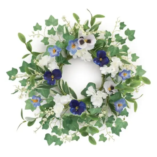 16" Blue, White & Purple Mixed Petunia & Pansy Candle Ring {4}