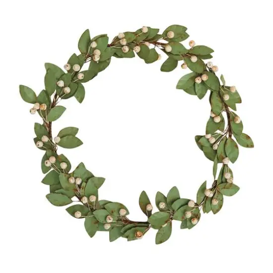 Hello Honey&reg; 16" Green & Antique Pink Round Painted Metal Leaf & Berry Wreath {1}