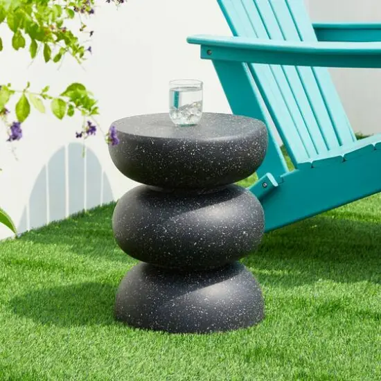 Glitzhome&reg; 18" Multifunctional Faux Terrazzo Garden Stool Black {3}