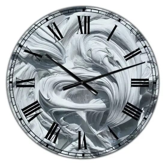 Designart Waves of White Gray Paint Large Modern Wall Clock {1}