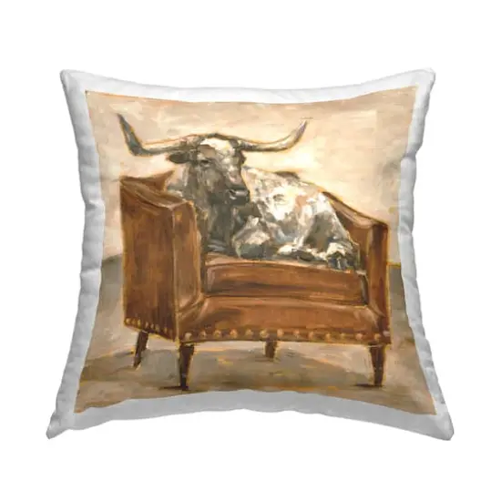 Stupell Industries Brown Bull Resting in Orange Brown Chair Throw Pillow 18" x 18" {1}
