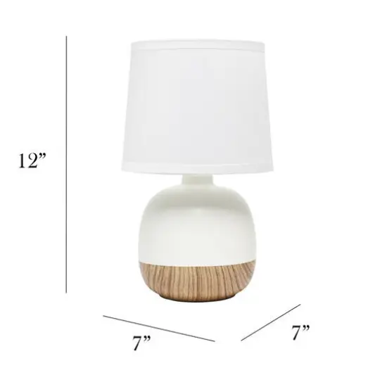 Simple Designs 12" Petite Mid Century Light Woodgrain Base Table Lamp Off White {4}