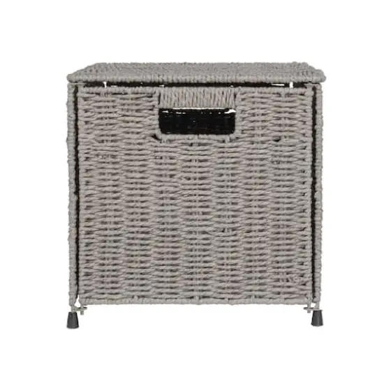 Gray Woven Paper Rope Storage Chest with Hinged Lid & Integrated Handles {9}