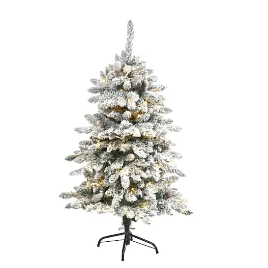 4ft. Pre-Lit Flocked Livingston Fir Pinecones Artificial Christmas Tree with Clear Warm LED Lights {1}