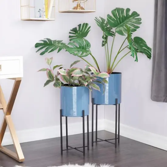 CosmoLiving by Cosmopolitan Set of 2 Blue Iron Contemporary Planter, 24" x 10" x 10" {10}