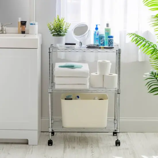 Iris&reg; 32" Silver 3-Tier Rolling Wire Rack Shelf {4}