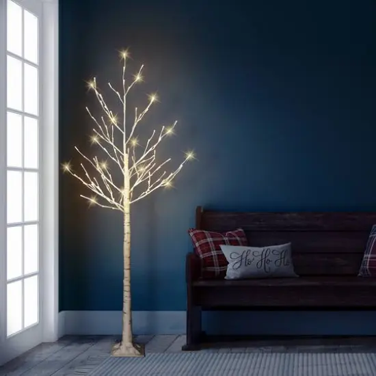 6ft. Pre-Lit White Artificial Twig Tree, Warm White LED Lights {5}