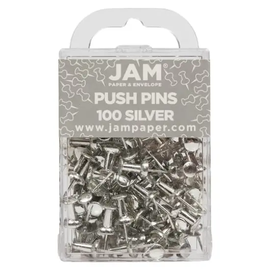 JAM Paper Colorful Standard Push Pins, 100ct. Silver {1}