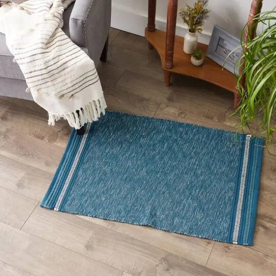 DII&reg; Modern Stripe Variegated Handwoven Recycled Yarn Rug, 2ft. x 3ft. Teal {4}