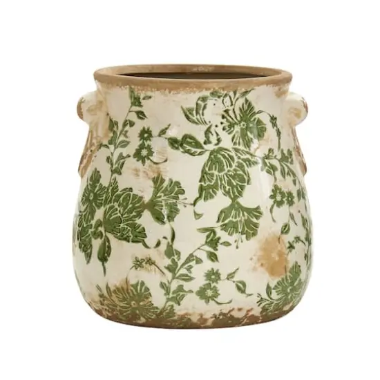 6.5" Tuscan Ceramic Green Scroll Planter {1}