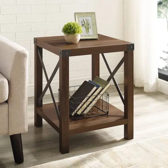 Walker Edison 22" Rustic Wood Side Table Dark Walnut {4}