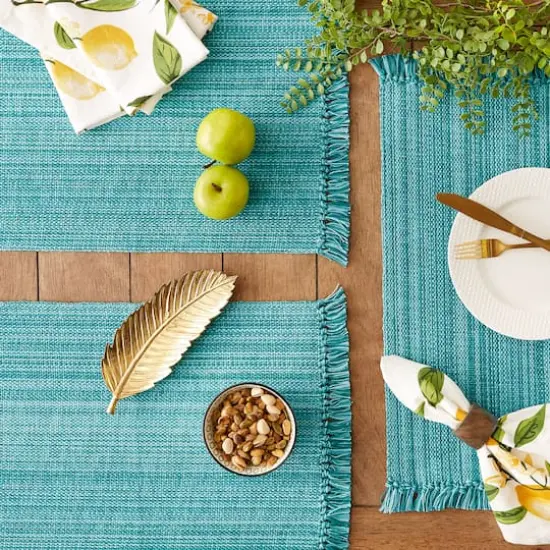 DII&reg; Variegated Fringe Cotton Placemats, 6ct. Teal {6}