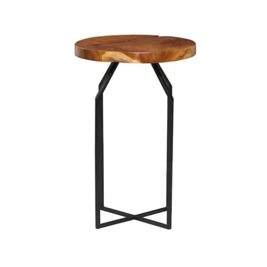 24" Brown Teak Wood Contemporary Accent Table {3}