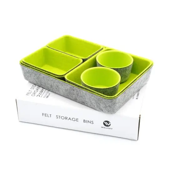 Welaxy 7 Piece Felt Round Cups & Trays Drawer Organizer Set Green {9}