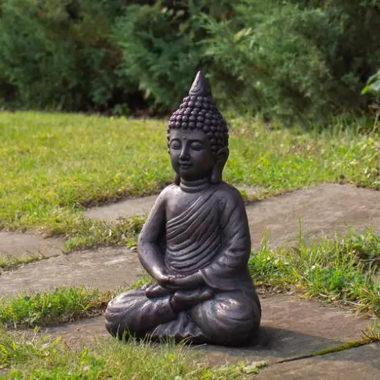 17.5" Dark Brown Meditating Buddha Outdoor Garden Statue {3}