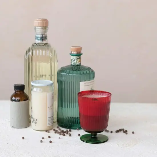 Hello Honey&reg; 8oz. Red & Green Fluted Drinking Glass with Stem {3}