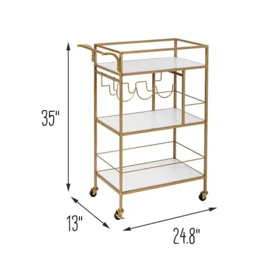 Honey Can Do 3-Tier Gold & White Rolling Bar & Serving Cart with Handles {13}