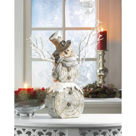 18" Snowman Statue With Twig Lights {3}
