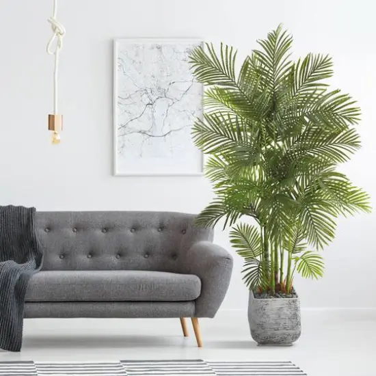 6.2ft. Areca Palm Artificial Tree in White Planter {4}