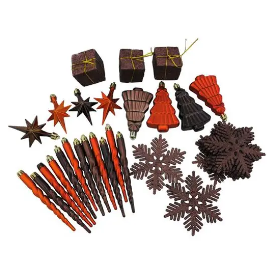 125ct. Chocolate Brown & Burnt Orange Shatterproof 4-Finish Christmas Ornaments {9}