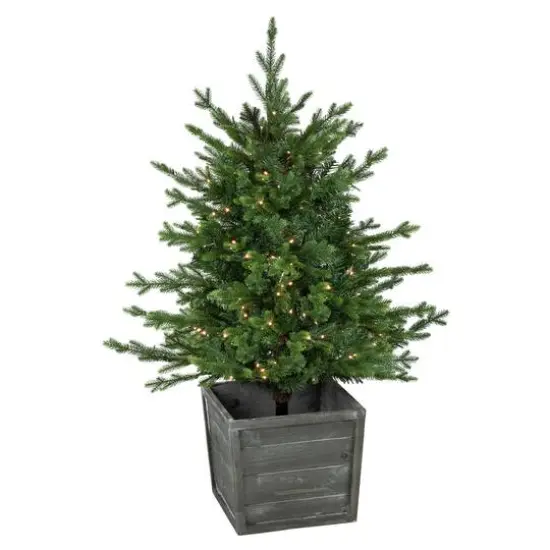 4ft. Pre-Lit Potted Deluxe Russian Pine Christmas Tree, Warm White LED Lights {1}