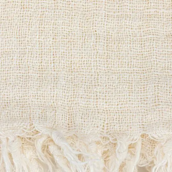 Hello Honey&reg; Cream & Natural Stripes & Fringe Woven Linen Throw Blanket {6}