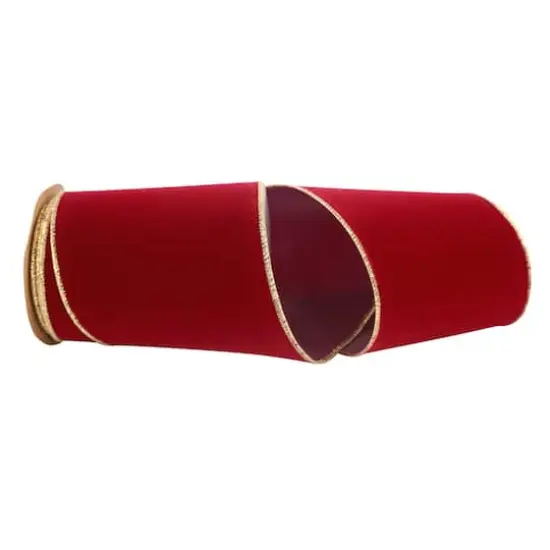 The Ribbon Roll 6" x 10yd. Velvet Wired Ribbon Burgundy/Gold {1}