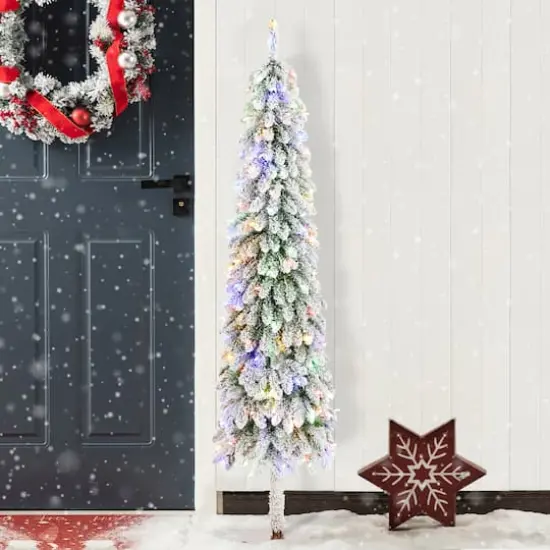 Glitzhome&reg; 6ft Pre-Lit Flocked Artificial Christmas Tree, Warm White Lights {4}