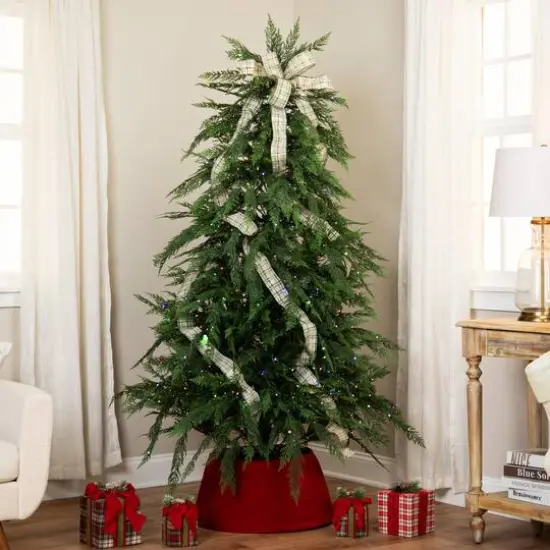 7.5ft. Pre-Lit Weeping Cedar IPT Artificial Christmas Tree, Dual Color LED Lights {4}