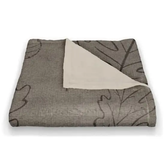 Gray Leaf Patterned Coral Fleece Blanket {3}
