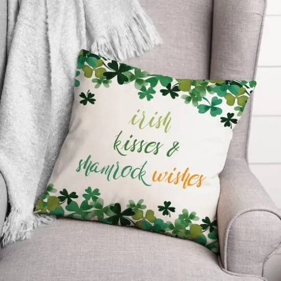Irish Kisses Shamrock Wishes Pillow 18" x 18" Throw Pillow {4}