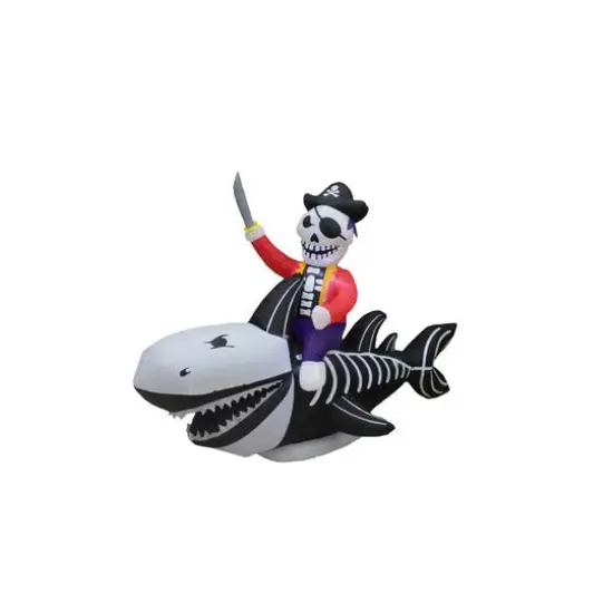 8ft. Inflatable Skeleton Shark & Pirate {5}